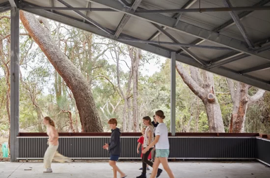 Children exploring the wildlife observatory shelter